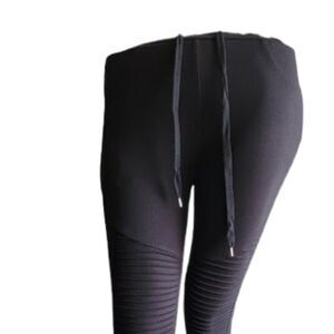 Shinestar Women’s Black Moto Style Leggings w/ Zipper Detail – Size L
